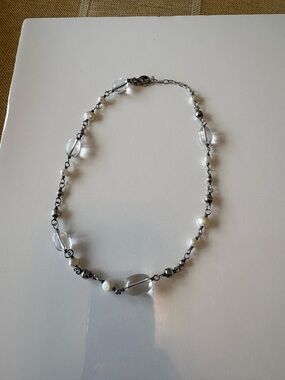 Silpada Pearl and Clear Bead Link Necklace - White & Clear